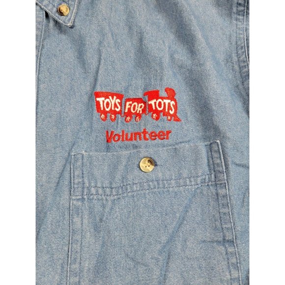 Toys for Tots Volunteer Tri-Mountain Denim Blue Button up Shirt sz Small - Picture 4 of 7